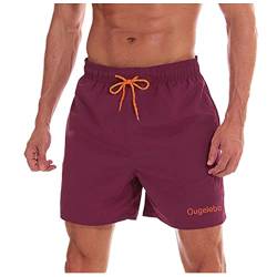 Ougelebo Badehose Herren Badeshorts Herren Kurz Männer Schnelltrocknend Schwimmhose Herren Kurze Strandhose Swim Bade Shorts Man Rotwein L von Ougelebo