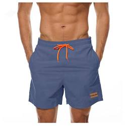 Ougelebo Badehose Herren Badeshorts Herren Kurz Schnelltrocknend Badehosen Männer Schwimmhose Herren Boardshorts mit Reißverschlusstasche Denim Blue XL von Ougelebo