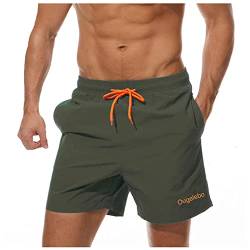 Ougelebo Badehose Herren Badeshorts Herren Kurz Schnelltrocknend Männer Schwimmhose Boardshorts Strandshorts Herren Swim Shorts Armeegrün S von Ougelebo