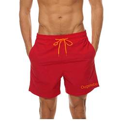 Ougelebo Badehose Herren Badeshorts Herren Kurz Schnelltrocknend Männer Schwimmhose Herren Strandshorts Swim Shorts Trunks Men Rot M von Ougelebo