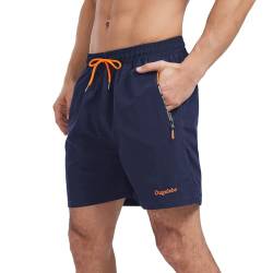 Ougelebo Badehose Herren Badeshorts Herren Kurz Schnelltrocknend Männer Schwimmhose Schwimmshort Herren mit Reißverschluss Strandshorts Board Beach Swim Shorts Dunkelblau L von Ougelebo