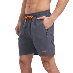 Ougelebo Badehose Herren Badeshorts Herren Kurz Schnelltrocknend Männer Schwimmhose Schwimmshort Herren mit Reißverschluss Swimming Shorts Men Grau XL von Ougelebo