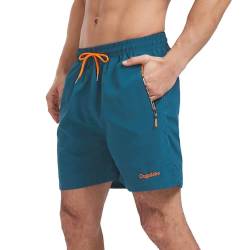 Ougelebo Badehose Herren Badeshorts Herren Kurz Schnelltrocknend Männer Schwimmhose Schwimmshort Herren mit Reißverschluss Swimming Shorts Men Pfauenblau M von Ougelebo