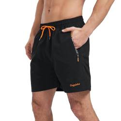 Ougelebo Badehose Herren Badeshorts Herren Kurz Schnelltrocknend Männer Schwimmhose Schwimmshort Herren mit Reißverschluss Swimming Shorts Men Schwarz XXL von Ougelebo