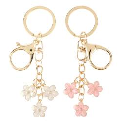 Ouligay 2 Stück Blume Schlüsselanhänger Rosa Schlüsselanhänger für Frauen mit Karabinerverschluß Flower Keychain Niedliche Tasche Anhänger Dekoration (Rosa,Weiß) von Ouligay