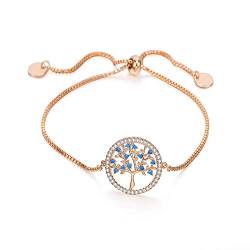 Baum des Lebens Armband für Frauen, verstellbare Rose Gold und Silber vergoldet Kupferkette Handgelenk Armband mit glänzenden Zirkonia Kristall Geschenk für Freunde, Mama (Vergoldet) von Ouran