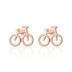 Damen-Ohrstecker, Fahrrad-Ohrstecker, Mädchen-Ohrstecker, Silber, Roségold, Edelstahl, klein roségold von Ouran