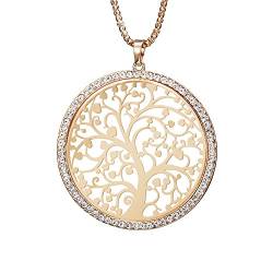 Mode Damen Halskette, keltischer Baum des Lebens Anhänger Halskette für Mädchen Lange Kette Mantel Halskette mit CZ Crystal Shining Strass Halskette (Roségold) von Ouran