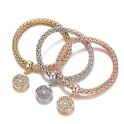 Ouran 3pcs Stretch-Armband für Frauen, Pop-Corn-Kette Armband mit Charm-Anhänger Rose Gold Silber Manschette Armband für Freunde Geschenk (#6 Muster der Chinesischen Mauer, Farben mischen) von Ouran