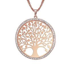 Ouran Art- und Weisefrauen-Halskette, keltischer Baum des Lebens hängende Halskette für Mädchen langkettige Mantel-Halskette mit CZ-Kristall (Roségold) von Ouran