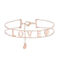 Ouran Charm-Armband mit Herz-Anhänger, Roségold und versilbert, Edelstahl, Doppelketten-Armband, bestes Geschenk für Freunde von Ouran