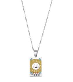 Ouran Charm Marke Anhänger Halskette für Damen und Männer, 18K plattiert Edelstahl Choker Halskette Sonne Mond Stern Liebe Welt Glück Halskette (#1 The Sun/Versilbert) von Ouran