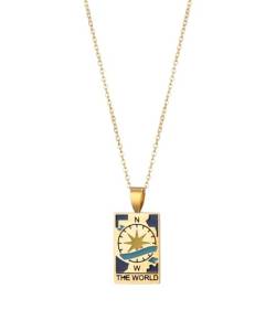 Ouran Charm Marke Anhänger Halskette für Damen und Männer, 18K plattiert Edelstahl Choker Halskette Sonne Mond Stern Liebe Welt Glück Halskette (#5 The World/Vergoldet) von Ouran