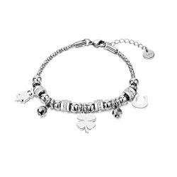 Ouran Edelstahl Pop-Corn Armbänder für Frauen, Charm Anhänger Perlen Kette Manschette Armband Armband mit Kristall Mädchen Schmuck Geschenke für Freunde, Kristall Edelstahl Kristall, zirkonia von Ouran