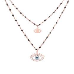 Ouran Evil Eye Anhänger Halskette für Frauen, doppellagige Rotgold und versilberte Edelstahlkette Halskette mit Kristall, Kristall Edelstahl, Kristall, von Ouran