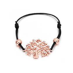 Ouran Frauen Bettelarmband, verstellbare Baum des Lebens Manschette Armband schwarz Stretch Armreif mit Kristall (Roségold) von Ouran