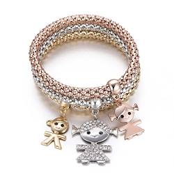 Ouran Frauen Charm Armband Little Kids Anhänger Armband Stretch Mais Kette Armreif Freundschaft Manschette Armband für Mädchen mit Kristall (3 Teile/Satz) (Mehrere Farben) von Ouran