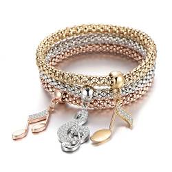 Ouran Frauen Charme Armband Stretch Bead Armreif Musik Noten Anhänger Freundschaft Armband Armreif für Mädchen mit CZ Kristall (3 teile/satz) (Mehrere Farben) von Ouran