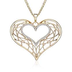 Ouran Halskette mit Herz-Anhänger für Damen, Anhänger Roségold und Silber, lange Kette mit glänzendem Kristall, tolles Geschenk für Mädchen, Mutter, Freunde, Metall Kristall, zirkonia von Ouran