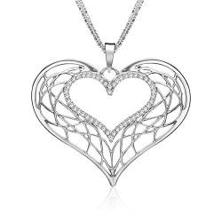 Ouran Halskette mit Herz-Anhänger für Damen, Charm, Roségold und Silber, lange Kette mit glänzendem Kristall, tolles Geschenk für Mädchen, Mutter, Freunde, Metall Kristall, zirkonia von Ouran