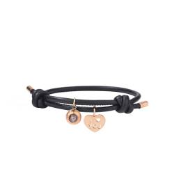 Ouran Ich liebe dich 100 Sprachen Lederarmband Verstellbare String Armbänder Liebe Herz Anhänger Charms Armband Geschenke für Frauen und Männer (Schwarz & Roségold) von Ouran