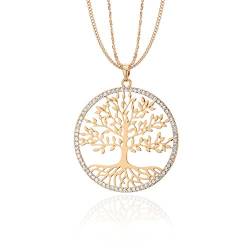 Ouran Lange Kette für Frauen, Baum des Lebens Anhänger Halskette Gold oder Silber Halskette mit Kristall (Vergoldet) von Ouran