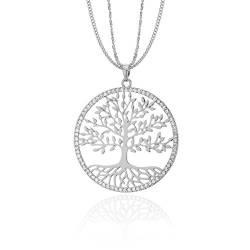 Ouran Lange Kette für Frauen, Baum des Lebens Anhänger Halskette Gold oder Silber Halskette mit Kristall (Versilbert) von Ouran