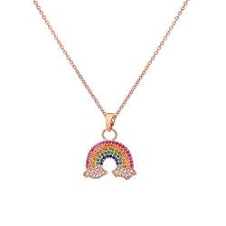 Ouran Regenbogen-Anhänger Halskette für Frauen, Roségold und Versilbert lange Kette Halskette mit Zirkonia Bestes Geschenk für Mutter, Freunde, Kristall Zirkonia, zirkonia von Ouran