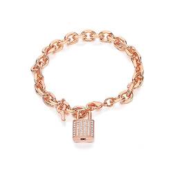 Ouran Schloss- und Schlüssel-Anhänger, Gliederarmband für Damen, Roségold und versilbert, mit glänzendem Zirkonia-Kristall, Geschenkverpackung für Freunde, Mutter, 7.87 inch, Kristall Kupfer Kristall von Ouran