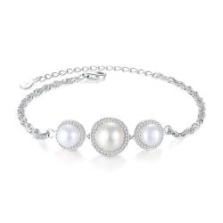Ouran Süßwasserperlen Armband für Damen - Perlenarmband aus 925 Sterling Silber,3A Zirkonia Kristall und drei 10-12mm weiß Zuechtperlen - Echte Perlen Schmuck - Geschenke für Frauen von Ouran