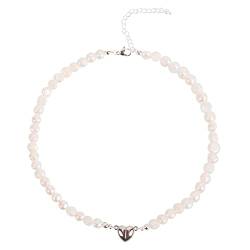 Ouran Süßwasserperlen-Halskette, Perlenkette für Damen, Echte Perlen Choker Kette mit Liebe Anhänger für Frauen, Handgefertigt, Barockstil,6mm Perlen Schmuck für Mutter Liebhaber von Ouran