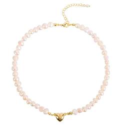 Ouran Süßwasserperlen-Halskette, Perlenkette für Damen, Echte Perlen Choker Kette mit Liebe Anhänger für Frauen, Handgefertigt, Barockstil,6mm Perlen Schmuck für Mutter Liebhaber von Ouran