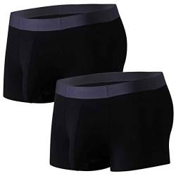 Ouruikia Herren Boxer Shorts Unterwäsche Modal Boxershorts Unterhosen Retroshorts Trunks Men mit Separater Tasche, Schwarz (2 Packungen)., Large von Ouruikia