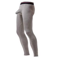 Ouruikia Herren Thermounterwäsche Hose Thermohose Lange Unterhose mit separatem Beutel, hellgrau, X-Groß von Ouruikia