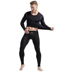 Ouruikia Herren Thermounterwäsche Set Base Layer Set Oberteile & Hose Thermo Lange Unterhose Unterhose Set, Schwarz (Oben + unten), Large von Ouruikia