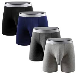 Ouruikia Herren Unterwäsche Baumwolle Boxershorts Langes Bein Boxershorts Schwarze Mehrfarbig Unterhos Boxer mit Separater Tasche 4 Packungen, 4 Farben, Large von Ouruikia