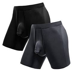 Ouruikia Herren Unterwäsche Boxershorts Anti-Scheuern Langes Bein Herren Boxershorts Tagless Boxershorts Separate Tasche, 2er-Pack, schwarz/grau, L von Ouruikia