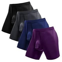 Ouruikia Herren Unterwäsche Boxershorts Anti-Scheuern Langes Bein Herren Boxershorts Tagless Boxershorts Separate Tasche, 4er-Pack - Schwarz/Grau/Marineblau/Violett, M von Ouruikia