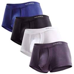 Ouruikia Herren Unterwäsche Modal Boxershorts Leichte Turnks Tagless Unterhose mit separater Tasche, 4 Farben (4 Packungen)., Small von Ouruikia