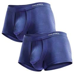 Ouruikia Herren Unterwäsche Modal Boxershorts Leichte Turnks Tagless Unterhose mit separater Tasche, Marineblau (2 Packungen)., Large von Ouruikia