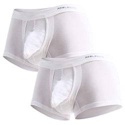Ouruikia Herren Unterwäsche Modal Boxershorts Leichte Turnks Tagless Unterhose mit separater Tasche, Weiß (2 Packungen), Large von Ouruikia