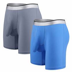 Ouruikia Herren-Unterwäsche Seidig Glatt Boxershorts Langes Bein Schnelltrocknend Boxershorts mit Separater Tasche L Blau Grau von Ouruikia