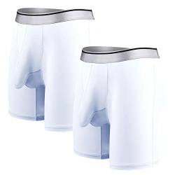 Ouruikia Herren-Unterwäsche Seidig Glatt Boxershorts Langes Bein Schnelltrocknend Boxershorts mit Separater Tasche M Weiß von Ouruikia