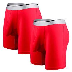 Ouruikia Herren-Unterwäsche Seidig Glatt Boxershorts Langes Bein Schnelltrocknend Boxershorts mit Separater Tasche XL Rot von Ouruikia