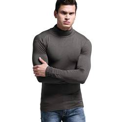 Ouruikia Leichte Thermo-Hemden für Herren, Unterhemden, Basisschicht, Rollkragen, Langarm-Pullover,Base Layer Shirts für den Winter - Grau - X-Groß von Ouruikia