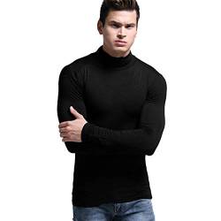 Ouruikia Leichte Thermo-Hemden für Herren, Unterhemden, Basisschicht, Rollkragen, Langarm-Pullover,Base Layer Shirts für den Winter - Schwarz - Mittel von Ouruikia