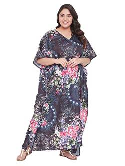 Damen Kaftans Kimono Maxi Stil Kleider Lang Bedruckt Kaftan Strandkleid Damen Plus Size Abendkleid, Marineblau/Blumenmuster, Einheitsgröße Plus von Oussum