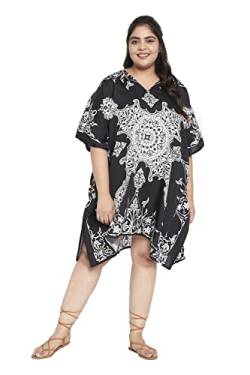 Gypsie Blu Damen Kurz Kaftan Übergröße Kurze Lose Tunika Casual Kimono Mini Strandkleid, Schwarzes Kimono Kaftan Kurzes Kleid, Einheitsgröße Mehr von Oussum