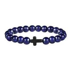 OutFyt Chakra Kristalle Edelstein Armband, 8 Mm, Natürlicher Lapislazuli Stein, Kreuz Armband, Stretch Perlen, Glücksarmband, Armreifen, Sommer, Für Damen Und Herren, Schmuck, Geschenk von OutFyt