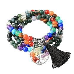 OutFyt Natürliches Moosachat Stein Armband Für Damen, Baum Des Lebens, Boho Armbänder, Mehrschichtige Chakra Edelstein Armreifen, Schmuck, Geschenke Für Muttertag, Mutter Geschenke von OutFyt